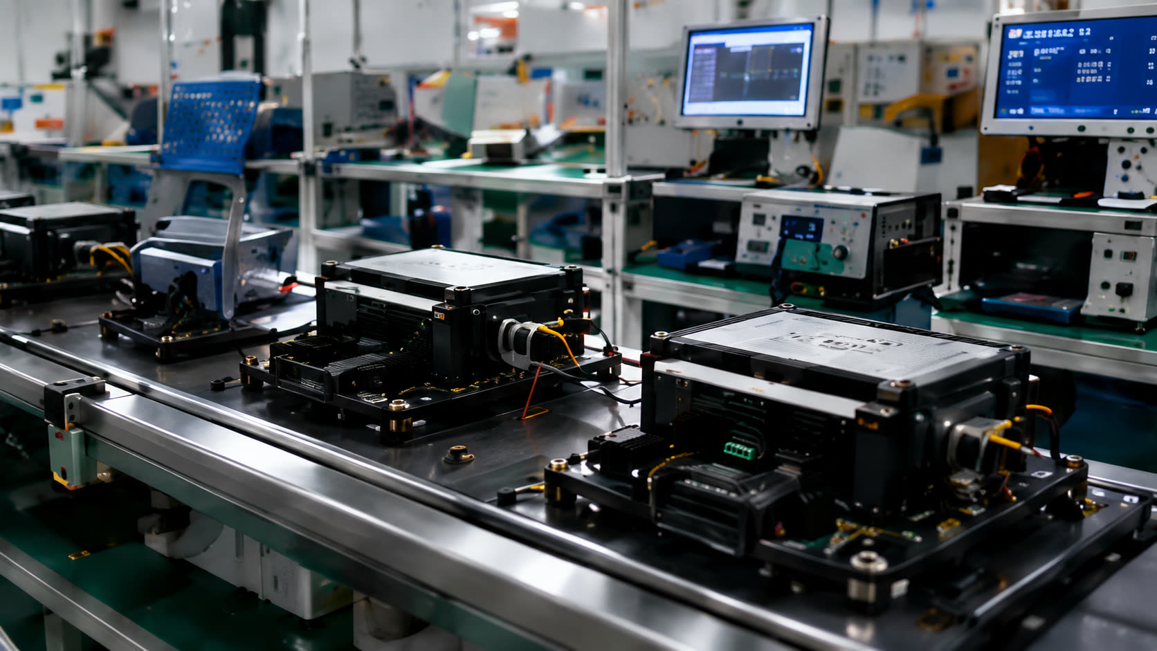 Production path assembly line for compute modules